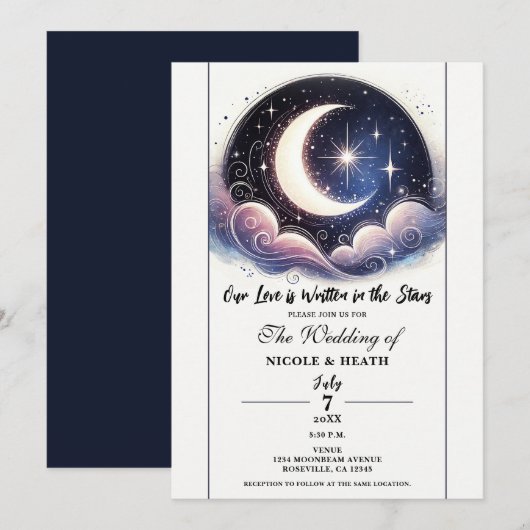 Geschreven bij Stars Waterverf Moon Wedding Kaart (Voorkant / Achterkant)
