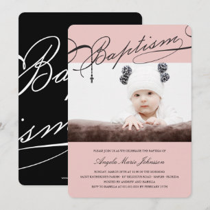 Geschreven doopsel Rozenkrans Kruis Meisje Roze Fo Kaart