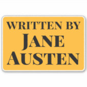 Geschreven door Jane Austen Geel Zwart Serif Tekst Sticker (Voorkant)