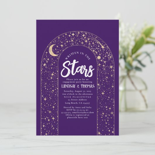 Geschreven in de Stars Celestial Engagement Party Kaart (Staand voorkant)