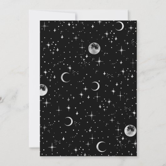 Geschreven in de Stars Celestial Engagement Party Kaart (Achterkant)