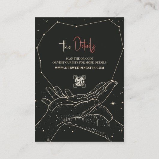 Geschreven in de sterren bruiloft details informatiekaartje (Achterkant)
