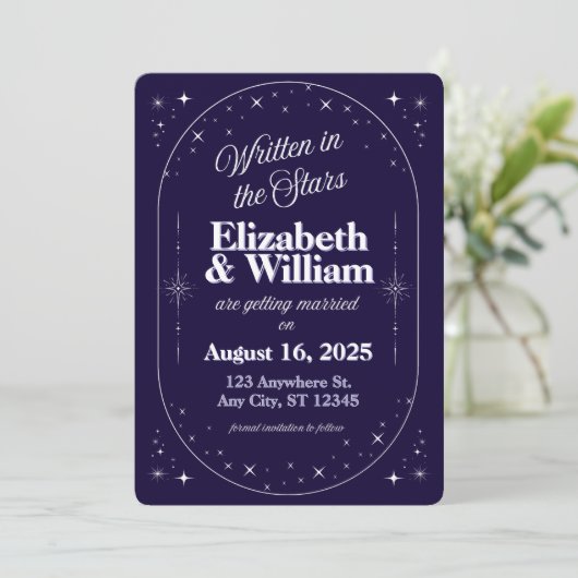 Geschreven in de sterren - Celestial Whimsical Save The Date (Staand voorkant)