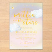 Geschreven in de sterren | Rainbow Baby shower Fro Acryl Uitnodigingen (Voorkant)