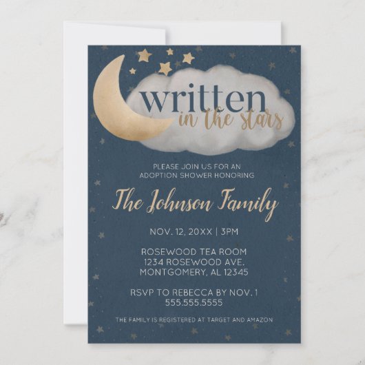Geschreven in de sterren Schattigee adoptie Baby s Kaart (Voorkant)