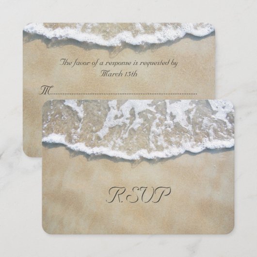 Geschreven in de Zand Beach Wedding RSVP Kaartje (Voorkant / Achterkant)