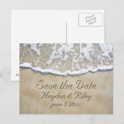 Geschreven in het zandstrand Save the Date Aankondigingskaart (Voorkant / Achterkant)