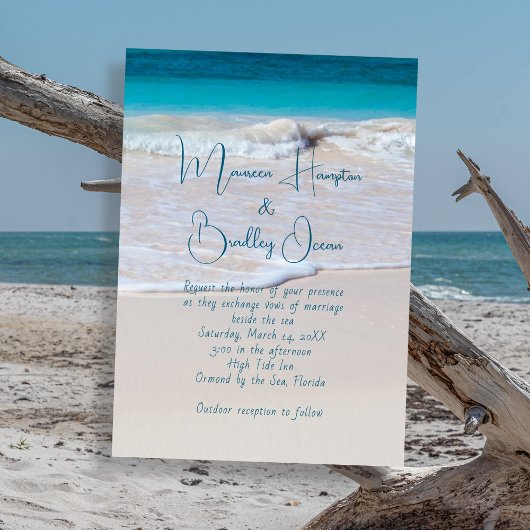 Geschreven in Sand Tropical Beach Wedding Invitati Kaart