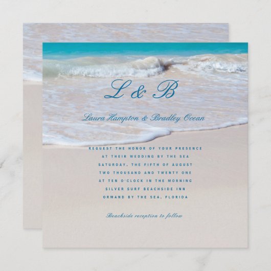 Geschreven in Sand Tropical Beach Wedding Invitati Kaart (Voorkant / Achterkant)