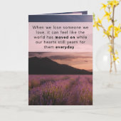 Geschreven Memory Grief Sympathy Card - Paarse zon Kaart (Gele Bloem)