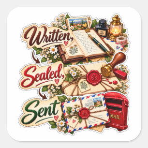 Geschreven Verzegeld Verzonden – Vintage Brieven S Vierkante Sticker