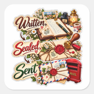 Geschreven Verzegeld Verzonden – Vintage Brieven S Vierkante Sticker