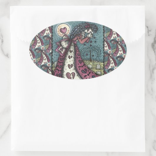 GESCHREVEN WEEPENDE VALENTIJN, GOTHIC VOOR METERE  OVALE STICKER (Tas)