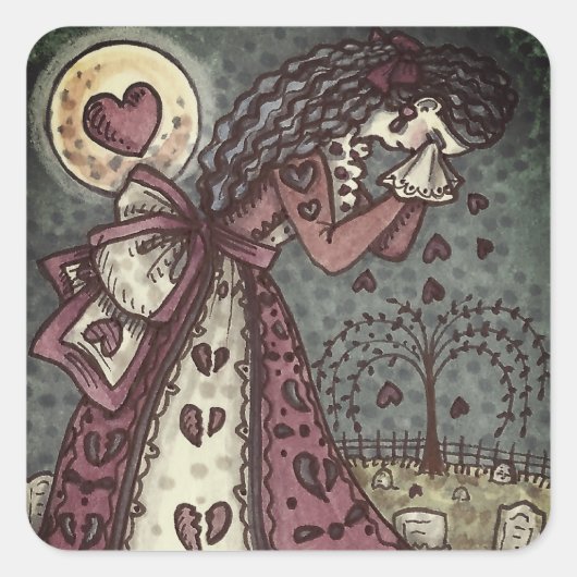 GESCHREVEN WEEPENDE VALENTIJN, GOTHIC VOOR METERE  VIERKANTE STICKER (Voorkant)