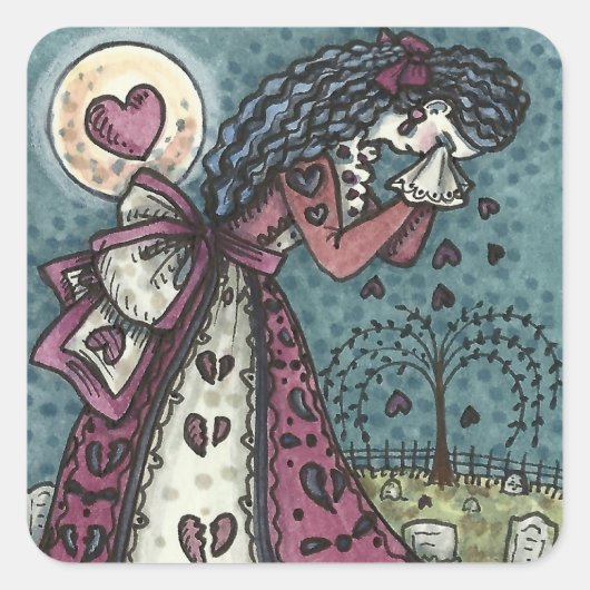 GESCHREVEN WEEPENDE VALENTIJN, GOTHIC VOOR METERE  VIERKANTE STICKER (Voorkant)