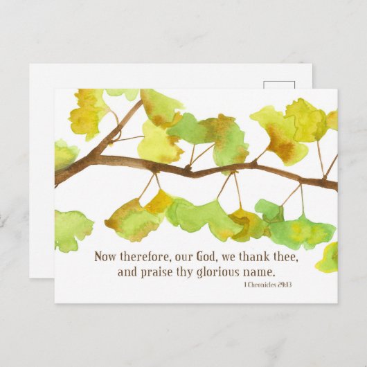 Geschrift 1 Kronieken 29 13 Ginkgo Leaf Branch Feestdagenkaart (Voorkant / Achterkant)