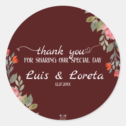 Geschrift bruiloft dank u Sticker (Voorkant)