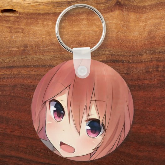 Geschrokken anime meisje roodharige barnsteen ogen sleutelhanger (Achterkant)