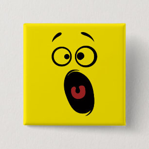 Geschrokken Bang Gillend Geel Gezicht Vierkante Button 5,1 Cm