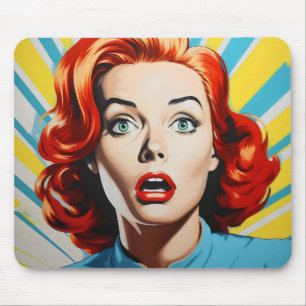 Geschrokken vrouw Pop Art Muismat