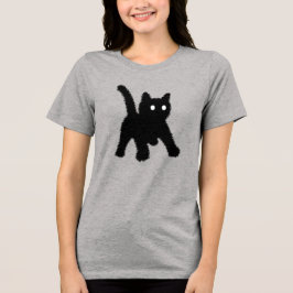 Geschrokken zwarte kat meme Tri-Blend shirt