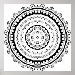 Geschulpte Mandala Kleurplaat met Vette Ringen Poster