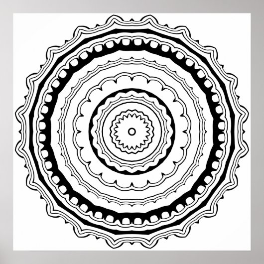 Geschulpte Mandala Kleurplaat met Vette Ringen Poster (Voorkant)