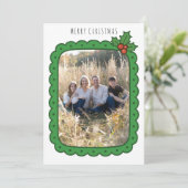 Geschulpte met de hand getekende hulst Kerst famil Feestdagenkaart (Staand voorkant)