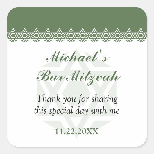 Geschulpte Olijfster van David Bar-Bat Mitzvah Vierkante Sticker (Voorkant)