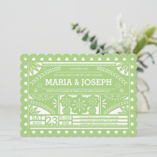 Geschulpte Papel Picado bruiloft uitnodigen - Groe Kaart (Staand voorkant)