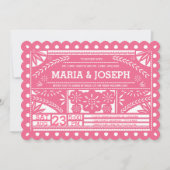 Geschulpte Papel Picado bruiloft uitnodigen - roze Kaart (Voorkant)
