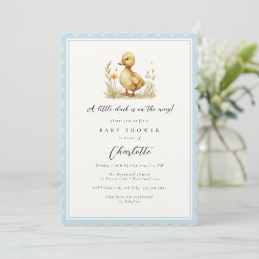 Geschulpte pastel blauw klein eend Baby shower Kaart (Staand voorkant)