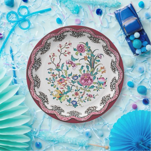 Geschulpte Roze Chinoiserie Bloemen Nepporselein Papieren Bordje (Feest)