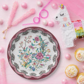 Geschulpte Roze Chinoiserie Bloemen Nepporselein Papieren Bordje (Feest)