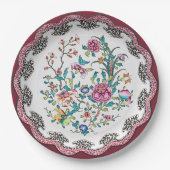 Geschulpte Roze Chinoiserie Bloemen Nepporselein Papieren Bordje (Voorkant)