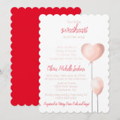 Geschulpte roze hartballon Baby shower Kaart (Voorkant / Achterkant)