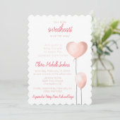 Geschulpte roze hartballon Baby shower Kaart (Staand voorkant)