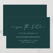 Gescript Heart | Elegante Donker Rijk Teal Save The Date (Voorkant / Achterkant)