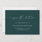 Gescript Heart | Elegante donkere rijke turquoise Save The Date (Voorkant)