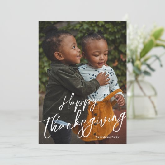 Gescripte foto Happy Thanksgiving Feestdagenkaart (Staand voorkant)