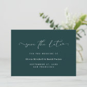 Gescriptte Hart | Elegante Donkere Rijke Teal Save The Date (Staand voorkant)