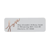 Gescriptte Love Rose Goud Folie | Retouradres Etiket (Voorkant)