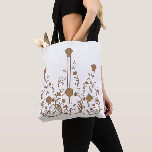 Gescrolde houten gitaren tote bag (Dichtbij)