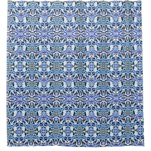 Gescrolleerde blad blauwe douchegordijn (Voorkant)