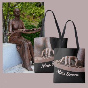 Gesculptuurde handen op pianotoetsen Brons & Zwart Tote Bag