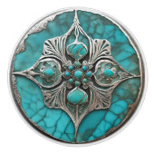 Gesculptuurde metaal en turquoise modern keramische knop (Voorkant)