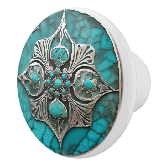 Gesculptuurde metaal en turquoise modern keramische knop (Rechts)