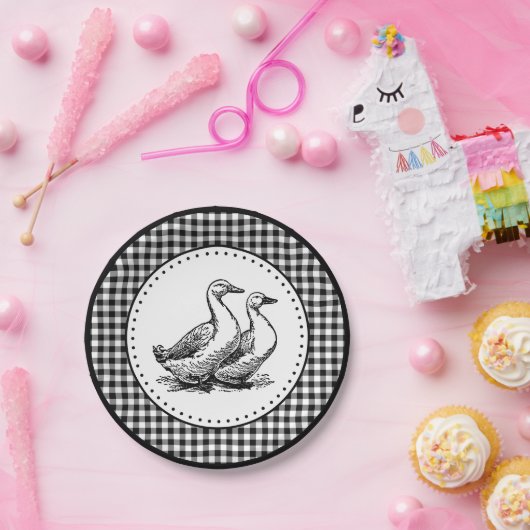 Gese Gingham Papieren Bordje (Feest)