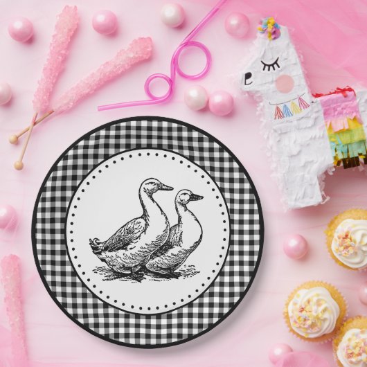 Gese Gingham Papieren Bordje (Feest)