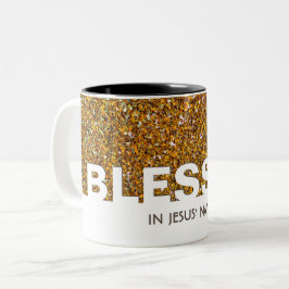 GESEGEND In Jezus' Naam | Stijlvolle GOUDEN Glitte Tweekleurige Koffiemok